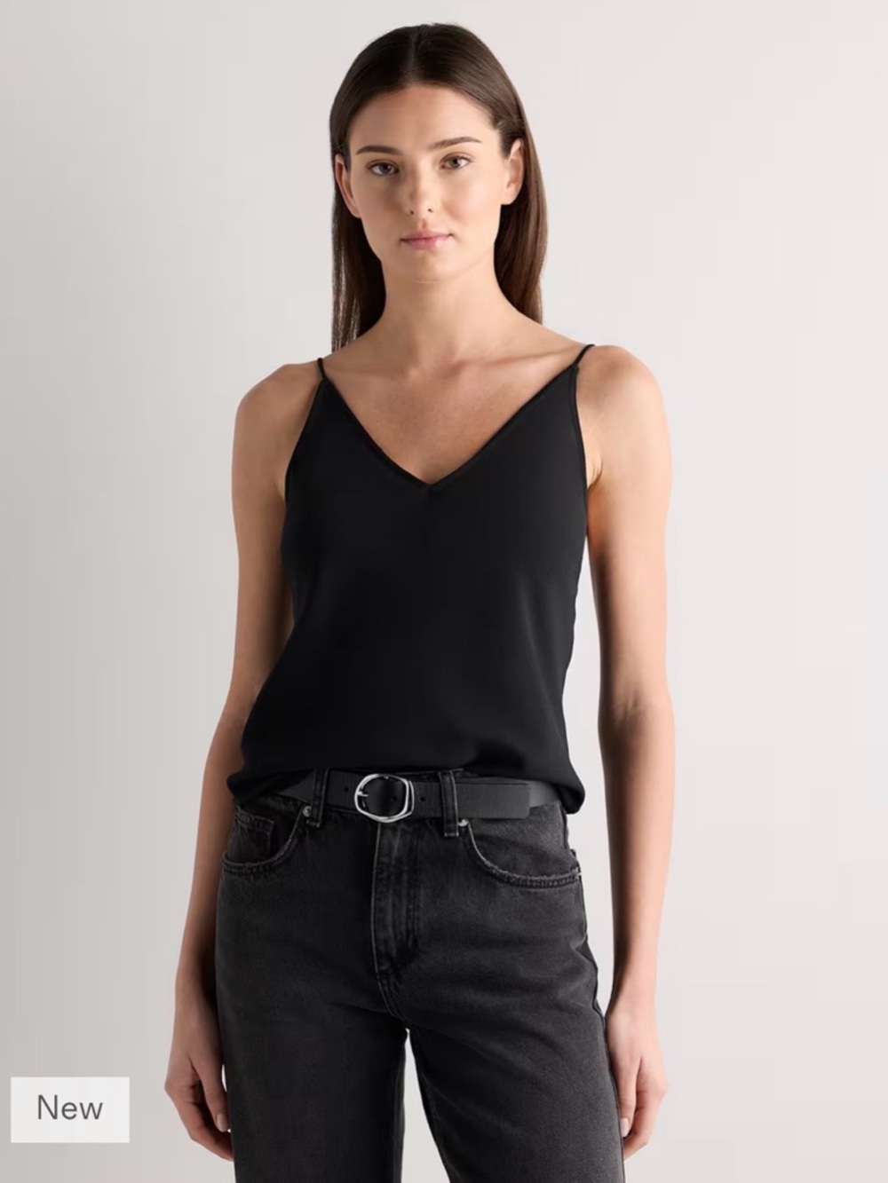Quince Black V-Neck Satin Camisole